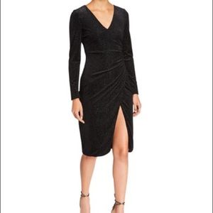 Black Halo Miramar Pinstripe Velvet Wrap Dress